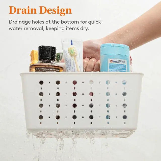 Alt view image 4 of 7 - Shower Caddy Portable, Plastic Bathroom Organizer with Handle and Holes, Hard Cleaning Basket for Toiletry Storage, College Dorm Essentials, White, 1 Pack