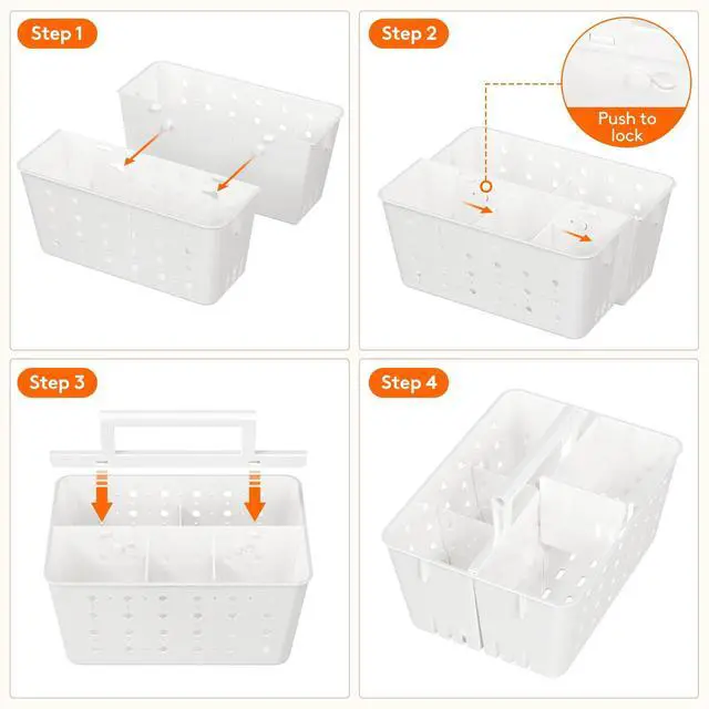 Alt view image 6 of 7 - Shower Caddy Portable, Plastic Bathroom Organizer with Handle and Holes, Hard Cleaning Basket for Toiletry Storage, College Dorm Essentials, White, 1 Pack