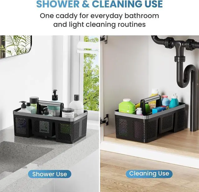 Alt view image 2 of 7 - Plastic Shower Caddy Dorm: Portable Cleaning & Shower Caddy with Handle, 4 Divided Compartments, All-Side Drainage, Rigid Plastic Basket Tote for College Dorm & Bathroom Use, Black/Silver