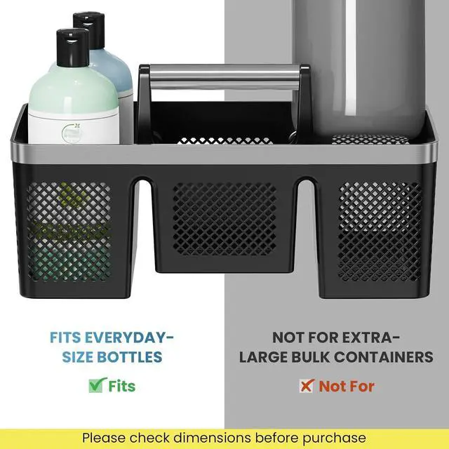 Alt view image 7 of 7 - Plastic Shower Caddy Dorm: Portable Cleaning & Shower Caddy with Handle, 4 Divided Compartments, All-Side Drainage, Rigid Plastic Basket Tote for College Dorm & Bathroom Use, Black/Silver