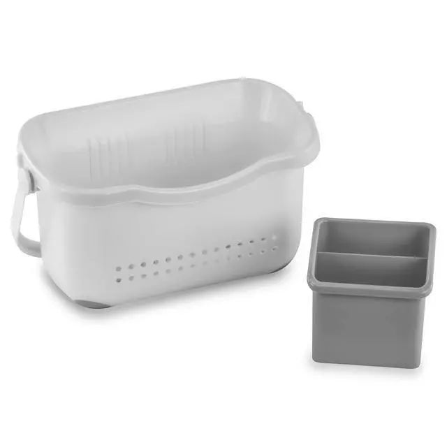 Alt view image 3 of 5 - Small Shower Caddy, Anti-Slip 9x4 Bath and Beauty Plastic Organizer Basket with Detachable Compartment, Handle for Bathroom, Dorm, Toothbushes, Toothpaste, Soap, and Beauty Products.
