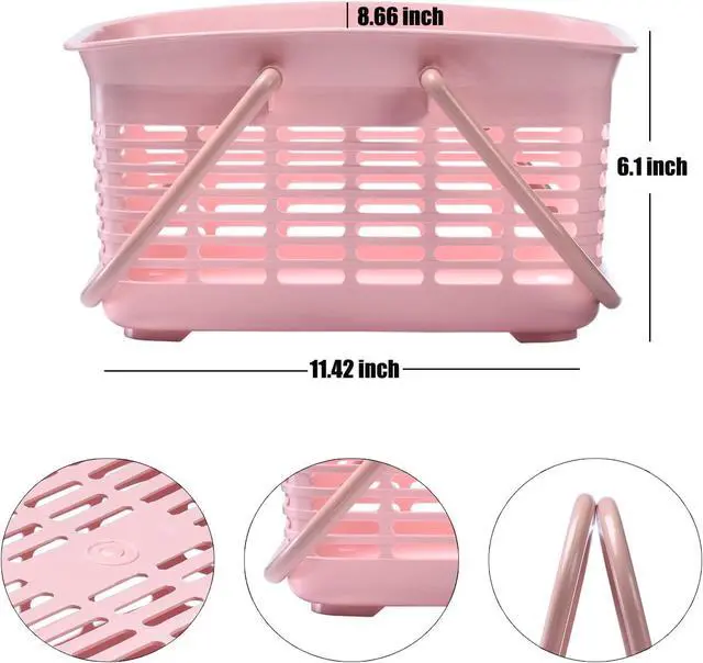 Alt view image 2 of 7 - Plastic Shower Caddy Basket with Handle, Portable Organizer Storage Basket for College Dorm, Bathroom, Kitchen - Pink