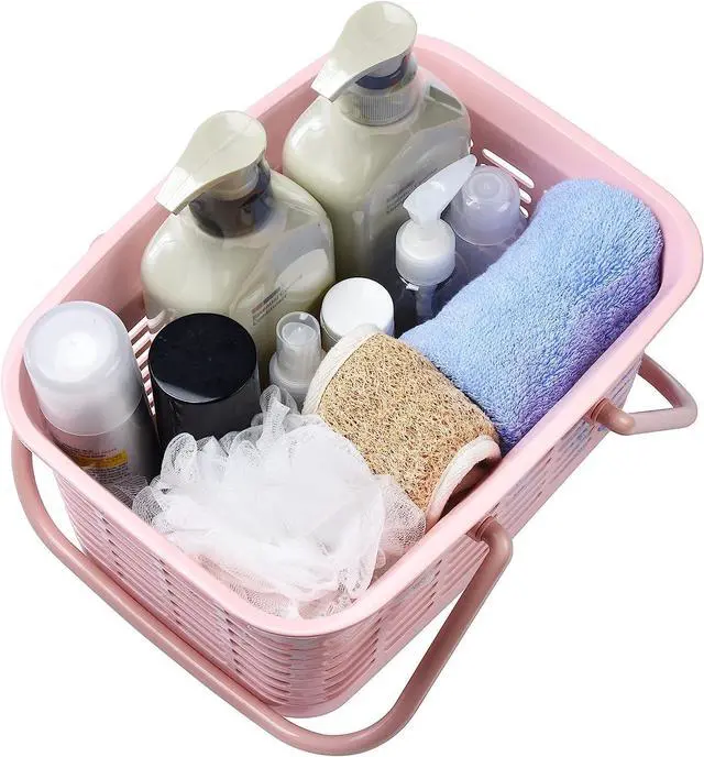 Alt view image 5 of 7 - Plastic Shower Caddy Basket with Handle, Portable Organizer Storage Basket for College Dorm, Bathroom, Kitchen - Pink