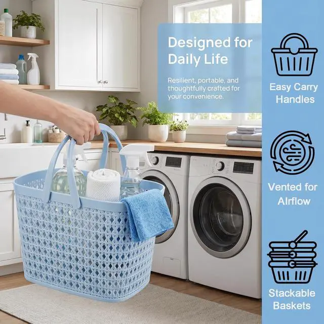 Alt view image 5 of 7 - 3 Pack Portable Shower Caddy Basket, Plastic Storage Baskets with Handle Plastic Tote Storage Basket Easter Baskets Toiletry Organizer for Bathroom, Kitchen, Pantry, College Dorm