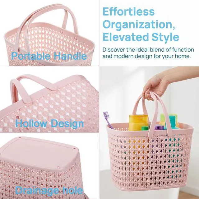 Alt view image 3 of 7 - 3 Pack Portable Shower Caddy Basket, Plastic Storage Baskets with Handle Plastic Tote Storage Basket Easter Baskets Toiletry Organizer for Bathroom, Kitchen, Pantry, College Dorm