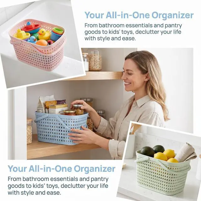 Alt view image 4 of 7 - 3 Pack Portable Shower Caddy Basket, Plastic Storage Baskets with Handle Plastic Tote Storage Basket Easter Baskets Toiletry Organizer for Bathroom, Kitchen, Pantry, College Dorm