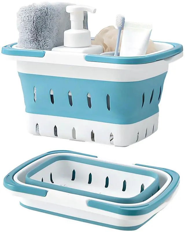 Main image of Portable Shower Caddy Tote Collapsible Plastic Basket with Handles, Foldable Storage Organizer for Bathroom, Kitchen, College Dorm, Gym, Travel & Camping, Blue