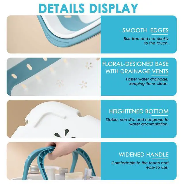Alt view image 5 of 6 - Portable Shower Caddy Tote Collapsible Plastic Basket with Handles, Foldable Storage Organizer for Bathroom, Kitchen, College Dorm, Gym, Travel & Camping, Blue