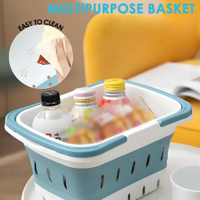 Alt view image 6 of 6 - Portable Shower Caddy Tote Collapsible Plastic Basket with Handles, Foldable Storage Organizer for Bathroom, Kitchen, College Dorm, Gym, Travel & Camping, Blue