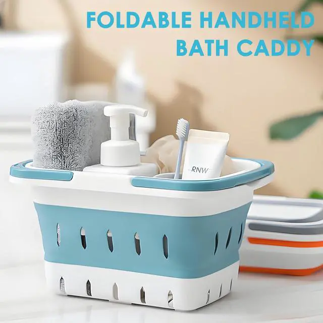 Alt view image 2 of 6 - Portable Shower Caddy Tote Collapsible Plastic Basket with Handles, Foldable Storage Organizer for Bathroom, Kitchen, College Dorm, Gym, Travel & Camping, Blue