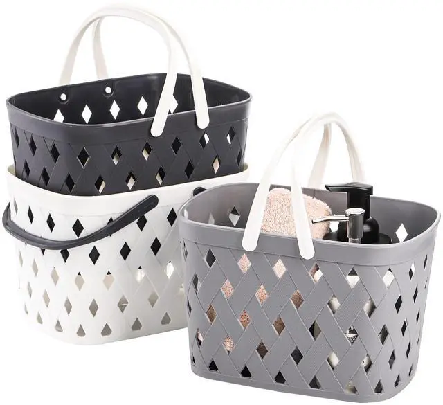 Main image of 3 Pack Portable Shower Caddy with Handles, Plastic Tote Storage Basket Toiletry Organizer Bin for Holding Soap, Shampoo, Cosmetics, Bathroom, College Dorm, Kitchen, Camp, Gym, 3 Colors