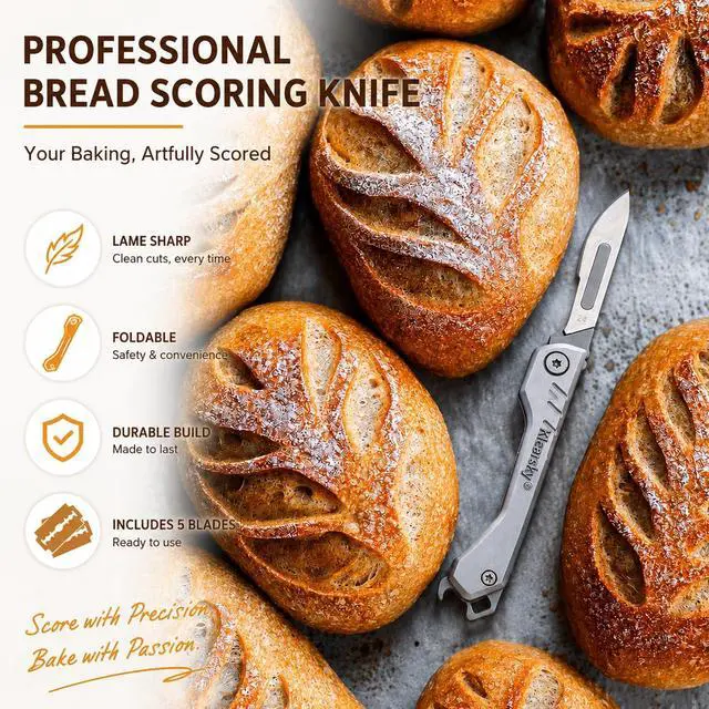 Main image of Premium Bread Lame, Stainless Steel Sourdough Scoring Tool with Foldable Safe Design, Bread Dough Scoring Knife with 5 Replacement Blades