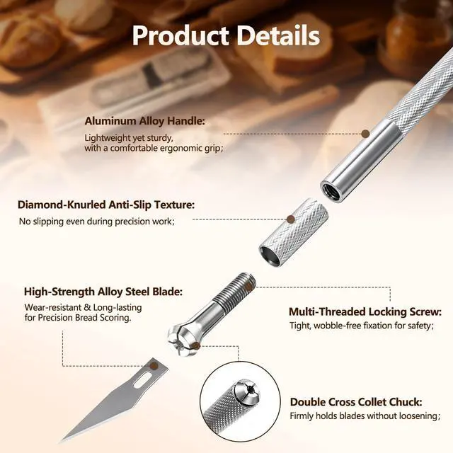 Alt view image 5 of 7 - 2 Pcs Bread Lame Sourdough Scoring Tool for Bread Baking Bread Scorer Dough Scoring Tool for Homemade Sourdough Bread Scoring Tool Set with 10 Replacement Blades & 1 Storage Case