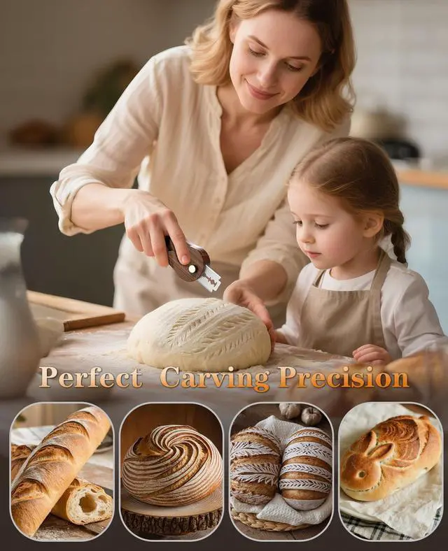 Alt view image 5 of 7 - Bread Lame, Scoring Tool for Sourdough with 5 Retractable Razor Blades, Professional Dough Scorer with Magnetic Safety Design, Bread Slashing Tool, Sourdough Knife Supplies for Baking (Walnut)