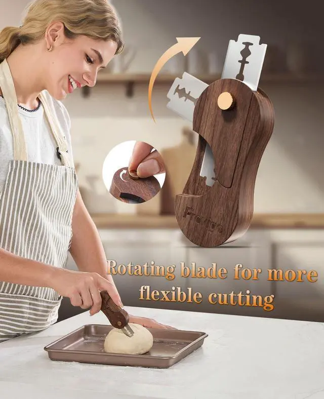 Alt view image 7 of 7 - Bread Lame, Scoring Tool for Sourdough with 5 Retractable Razor Blades, Professional Dough Scorer with Magnetic Safety Design, Bread Slashing Tool, Sourdough Knife Supplies for Baking (Walnut)