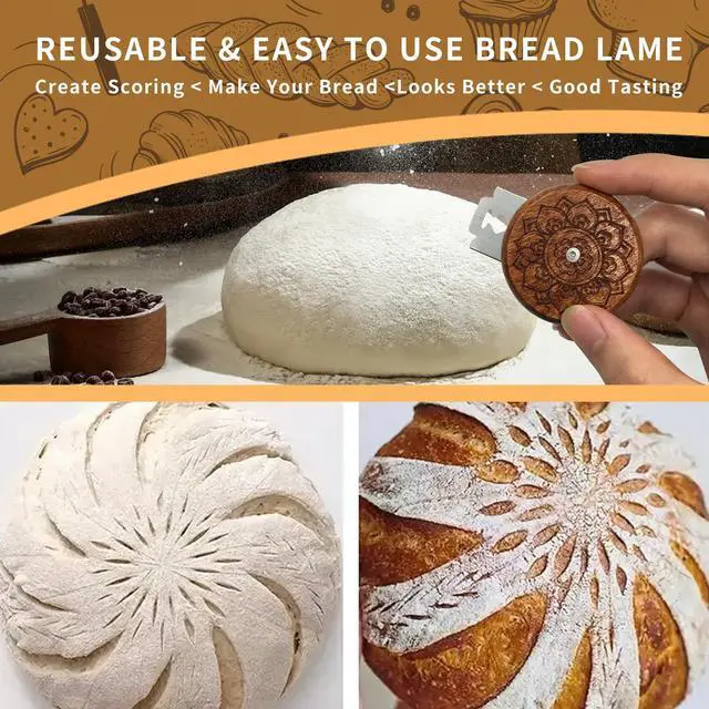 Alt view image 2 of 7 - Artisan UFO Bread Lame Cutter for Sourdough Bread Makers, Premium Wooden Sourdough Scoring Tool with CNC Engraved Design, 5 Bread Knife Blades & PU Storage Case for Homemake Lovers Gifts