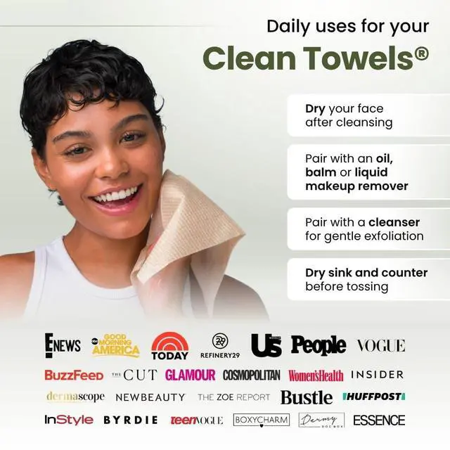 Alt view image 4 of 7 - Bamboo Viscose Clean Towels® XL 100% USDA Biobased Face Towel, Disposable Face Towelette, Makeup Remover Dry Wipes, Ultra Soft, 50 Ct, 1 Pack