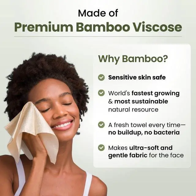 Alt view image 3 of 7 - Bamboo Viscose Clean Towels® XL 100% USDA Biobased Face Towel, Disposable Face Towelette, Makeup Remover Dry Wipes, Ultra Soft, 50 Ct, 1 Pack
