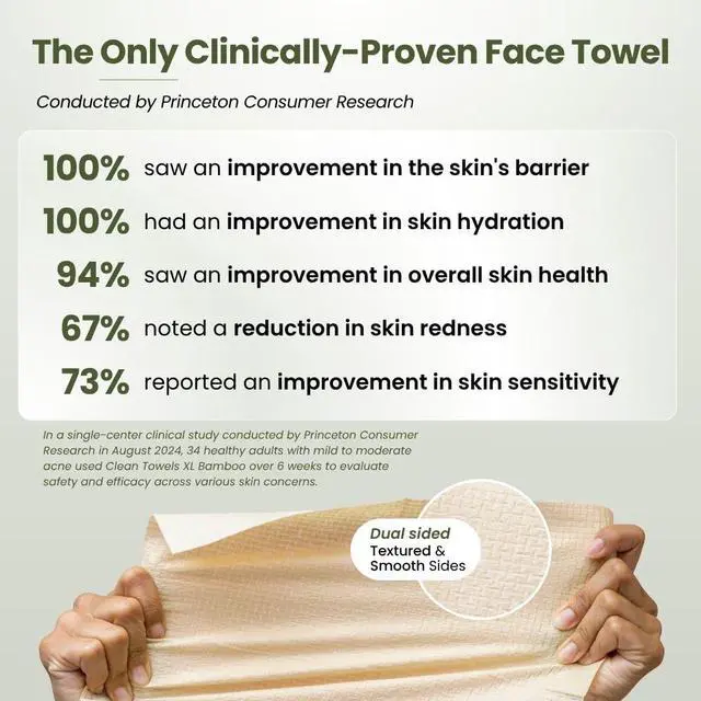 Alt view image 2 of 7 - Bamboo Viscose Clean Towels® XL 100% USDA Biobased Face Towel, Disposable Face Towelette, Makeup Remover Dry Wipes, Ultra Soft, 50 Ct, 1 Pack