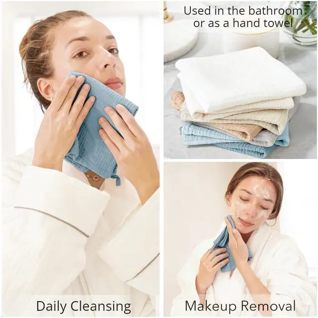 Alt view image 3 of 7 - 7-Pack Ultra Soft Muslin Cotton Face Wash Cloths, Reusable Absorbent Washcloths for Sensitive Skin, Lightweight Facial Makeup Remover Towels for Women (11 x 11 Inch)
