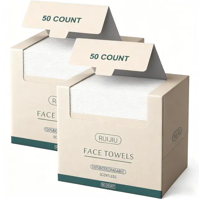 Main image of 100 Count 2 PACK, Disposable Face Towel, Large Size 10"X 12", Disposable Face Cloths, 100% Biodegradable Towel, Skin Soft and Thick for Washing