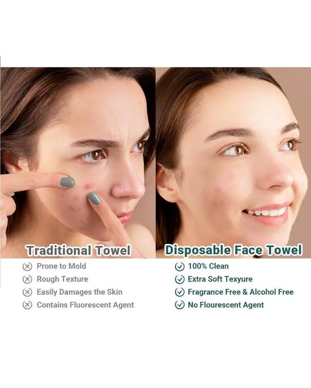 Alt view image 4 of 6 - 100 Count 2 PACK, Disposable Face Towel, Large Size 10"X 12", Disposable Face Cloths, 100% Biodegradable Towel, Skin Soft and Thick for Washing