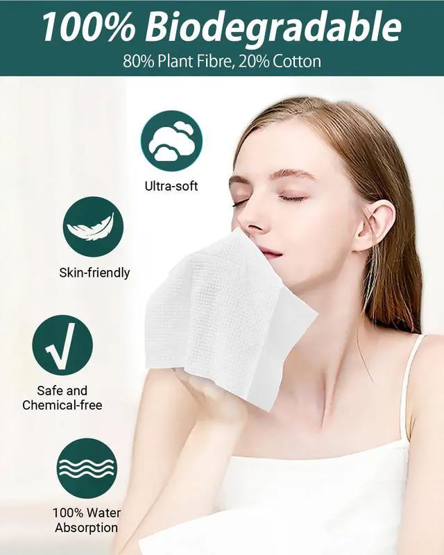 Alt view image 5 of 6 - 100 Count 2 PACK, Disposable Face Towel, Large Size 10"X 12", Disposable Face Cloths, 100% Biodegradable Towel, Skin Soft and Thick for Washing
