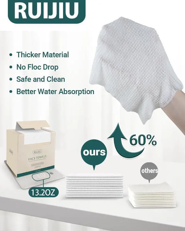 Alt view image 6 of 6 - 100 Count 2 PACK, Disposable Face Towel, Large Size 10"X 12", Disposable Face Cloths, 100% Biodegradable Towel, Skin Soft and Thick for Washing