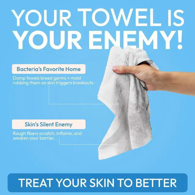 Alt view image 3 of 5 - Cleansing Facial Towel 50 Count - Disposable Face Towelette XL - Biodegradable, Ultra-soft, Plant Based & Tear-Resistant Face Cloths - Towels for Makeup Remover & Reduce Acne for Clearer Skin