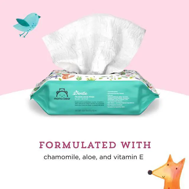 Alt view image 2 of 6 - Amazon Brand - Mama Bear Gentle Formulated without Fragrance Baby Wipes, Hypoallergenic, Sensitive Skin, Unscented, 800 Count (8 Packs of 100)