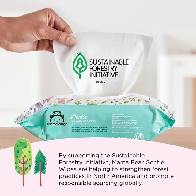 Alt view image 4 of 6 - Amazon Brand - Mama Bear Gentle Formulated without Fragrance Baby Wipes, Hypoallergenic, Sensitive Skin, Unscented, 800 Count (8 Packs of 100)