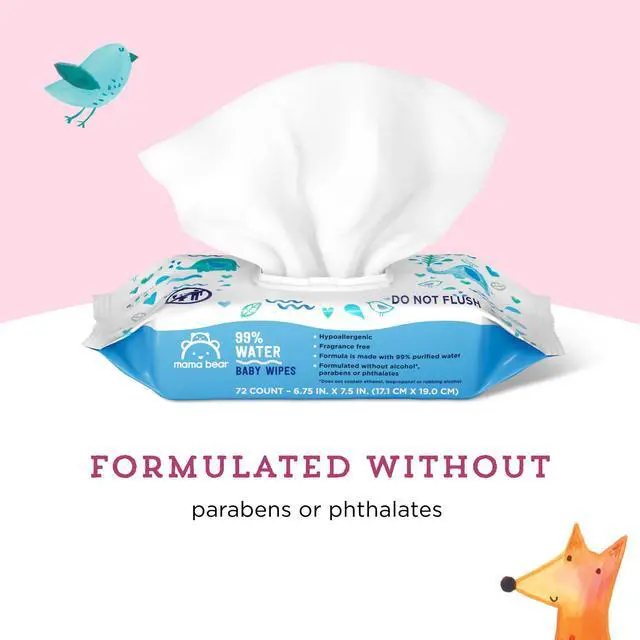 Alt view image 3 of 7 - Amazon Brand - 99% Water Baby Wipes, Hypoallergenic, Fragrance Free,72 Count (Pack of 6)