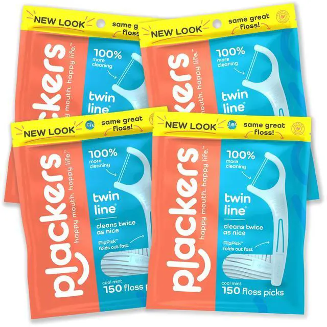 Main image of Twin-Line Dental Flossers, Advanced Whitening and Dual Action Flossing System, Easy Storage, Super Tuffloss, 2X The Clean, Cool Mint Flavor, 150 Count (Pack of 4)