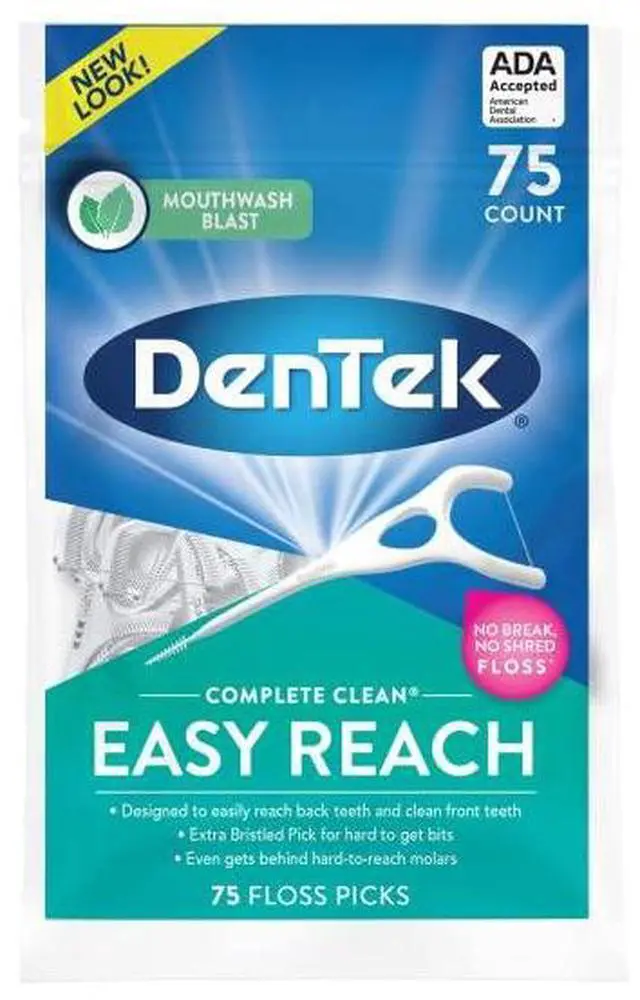 Alt view image 2 of 7 - Complete Clean Easy Reach Floss Picks, Advanced Fluoride Coating, Mouthwash Blast Flavor, 75 ct. (Pack of 2)