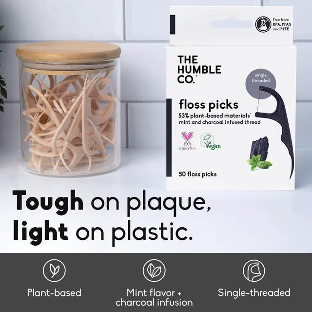 Alt view image 2 of 7 - Dental Floss Picks for Teeth, 200 Count (Charcoal) - Single Thread Tooth Picks Flossers for Adults Gum Health - Plant-Based Toothpick Floss for Interdental Oral Care & Hygiene