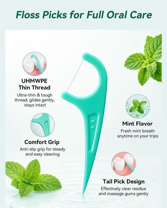 Alt view image 2 of 7 - Floss Picks, 240 Count Mint Dental Floss Cleaner, Tooth Picks Flossers with 4 Travel Handy Cases, Helps to Fight Tooth Decay and Keep Your Teeth Clean, Flossing Sticks for Family