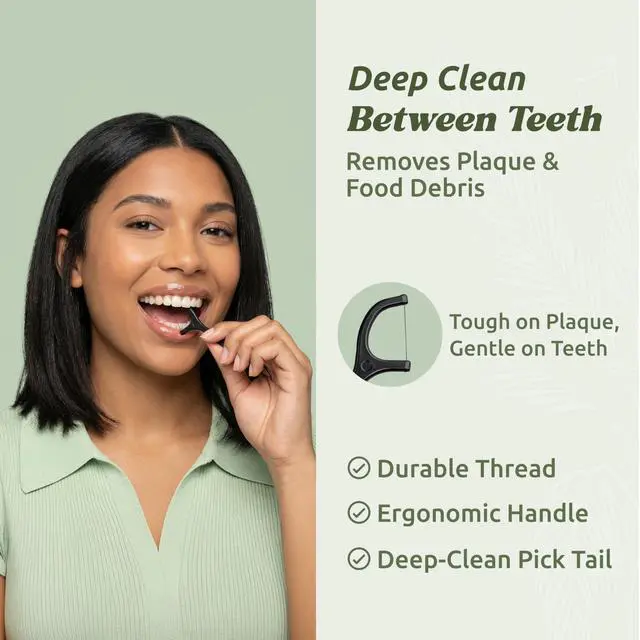 Alt view image 2 of 7 - Vegan Biodegradable Dental Floss Picks (200 Count) - Natural | Sustainable | Eco-Friendly | Charcoal Dental Flossers for a Zero Waste Oral Care (3 Inch)