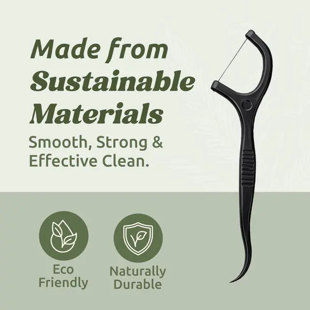 Alt view image 5 of 7 - Vegan Biodegradable Dental Floss Picks (200 Count) - Natural | Sustainable | Eco-Friendly | Charcoal Dental Flossers for a Zero Waste Oral Care (3 Inch)