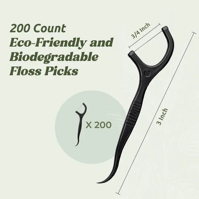 Alt view image 6 of 7 - Vegan Biodegradable Dental Floss Picks (200 Count) - Natural | Sustainable | Eco-Friendly | Charcoal Dental Flossers for a Zero Waste Oral Care (3 Inch)