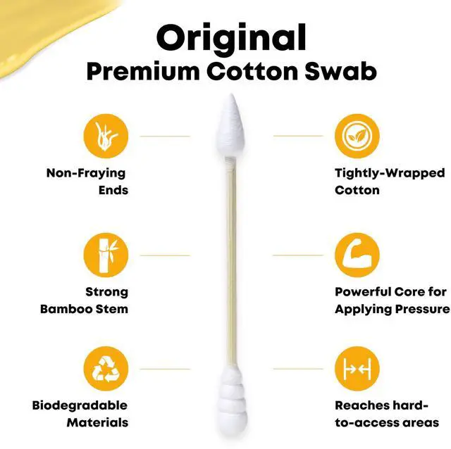 Alt view image 4 of 7 - Original Bamboo Cotton Swabs | Dual-Tip: Spiral for Maximum Absorption & Fine Point for Pinpoint Precision | Extra Strong, Lint-Free | 200 Count Box (400)