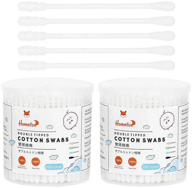 Main image of Cotton Swabs Spiral Slim - 400 Count Organic Cotton Buds Double Side Tightly Wrapped Cotton Tips Paper Stick Soft Gentle Lint-Free Cruelty-Free, Round & Spiral (White)