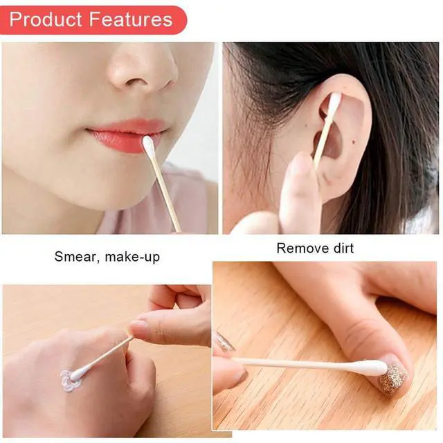 Alt view image 3 of 6 - Cotton Swabs, 1200 Count Bamboo Sticks Cotton Swabs Cotton Buds with Wooden Handles For Ears Makeup or Nails Personal Care