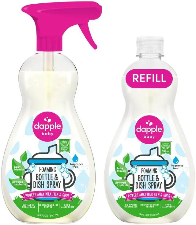 Main image of Baby Fragrance-Free Foaming Bottle & Dish Spray - (2 Pack) 16.9 fl oz - Plant-Powered Cleaner for Baby Bottles, Pump Parts, and Sippy Cups - Includes 1 Pump
