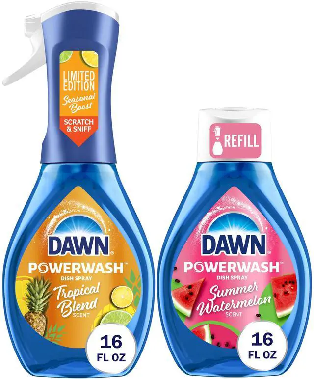 Main image of Dish Soap Spray Kitchen Household Essentials 1 Tropical Blend Starter Kit and Watermelon Refill Combo Pack, 16 oz (each)
