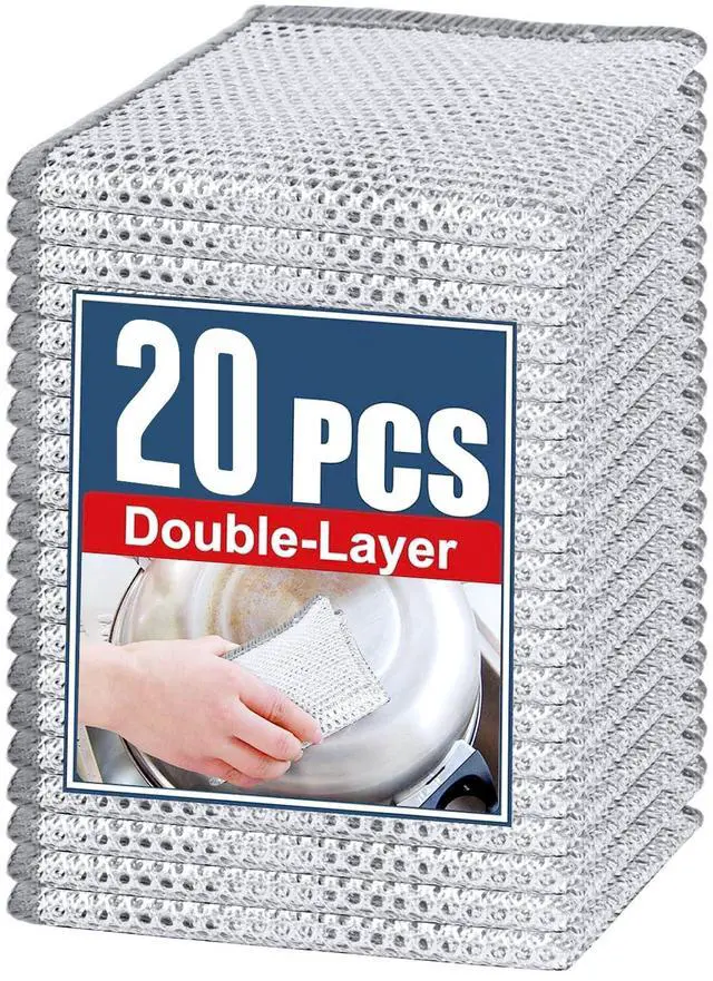 Main image of Double Layer Steel Wire Dishcloth, 20 Pcs Double-Layer Steel Wire Cleaning Cloth,Powerful Cleaning Non-Scratch Wire Dishcloth Rag for Cookware, Sinks, Dishes, Stove Tops (7.87''x7.87'') New Upgrade