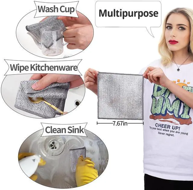 Alt view image 4 of 6 - Wire Dishwashing Rags for Wet 12pcs Multipurpose Non-Scratch Kitchen Mesh Dishcloth