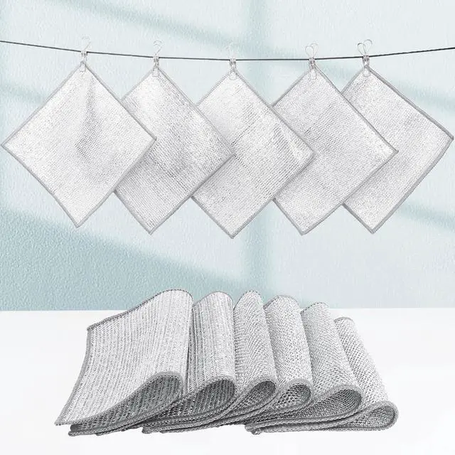 Alt view image 5 of 6 - Wire Dishwashing Rags for Wet 12pcs Multipurpose Non-Scratch Kitchen Mesh Dishcloth