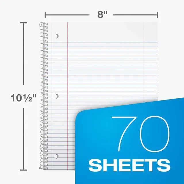 Alt view image 2 of 7 - Spiral Notebooks, 12 Count Bulk Pack, 1 Subject, College Ruled Notebooks for School, 8 x 10.5 Inches, 70 Sheets, Assorted Colors, Back to School Supplies (65205)