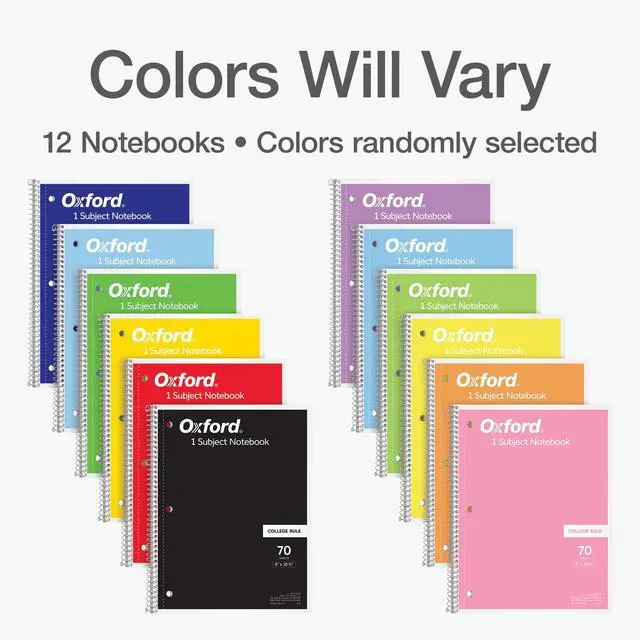 Alt view image 5 of 7 - Spiral Notebooks, 12 Count Bulk Pack, 1 Subject, College Ruled Notebooks for School, 8 x 10.5 Inches, 70 Sheets, Assorted Colors, Back to School Supplies (65205)