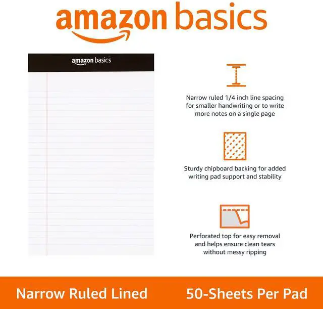 Alt view image 2 of 4 - Narrow Ruled Lined Writing Note Pads for Notes, Office Supplies, 5" x 8", White, 12-Pack of 50 Pages, Perforated